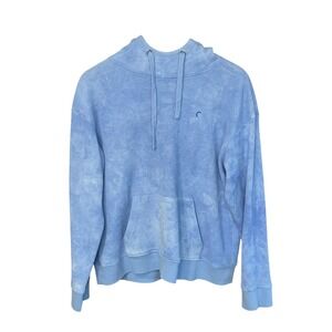 Zyia Womens Blue Acid Wash Waffle Knit Thermal Hoodie Sweatshirt Large